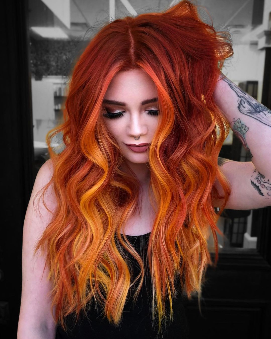 Orange and Yellow Combo on Long Hair