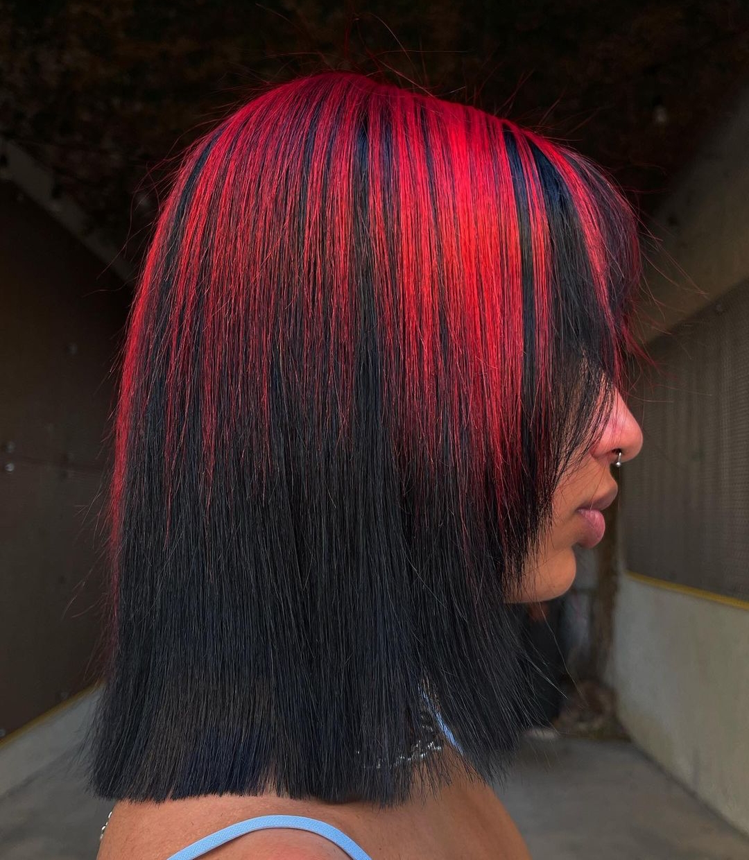 Red to Black Reverse Ombre on Bob Cut