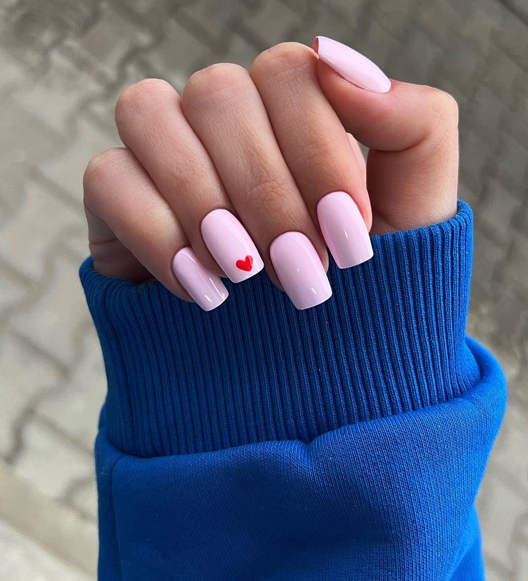 Square Light Pink Nails with Heart