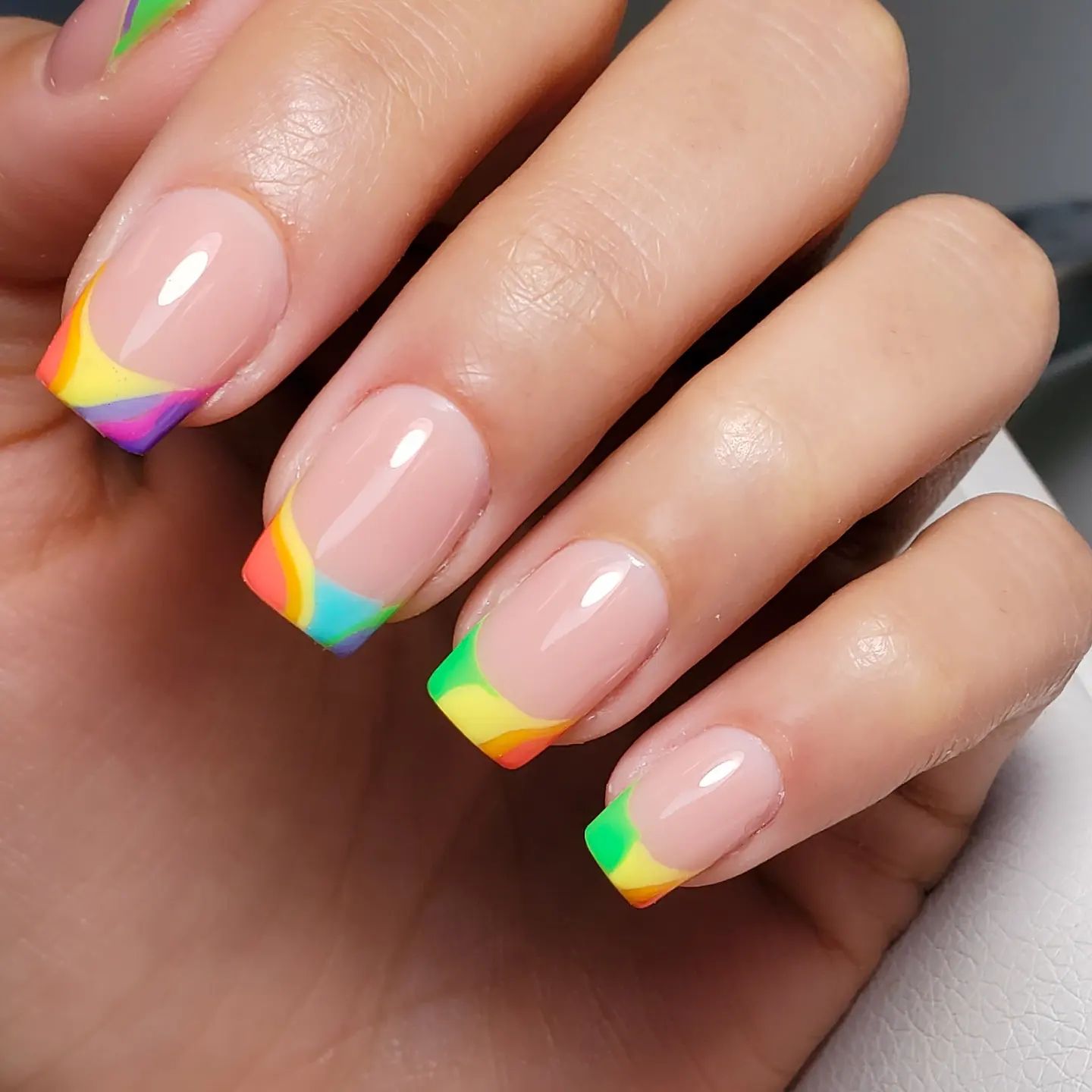 Square Nails with Rainbow French Tips