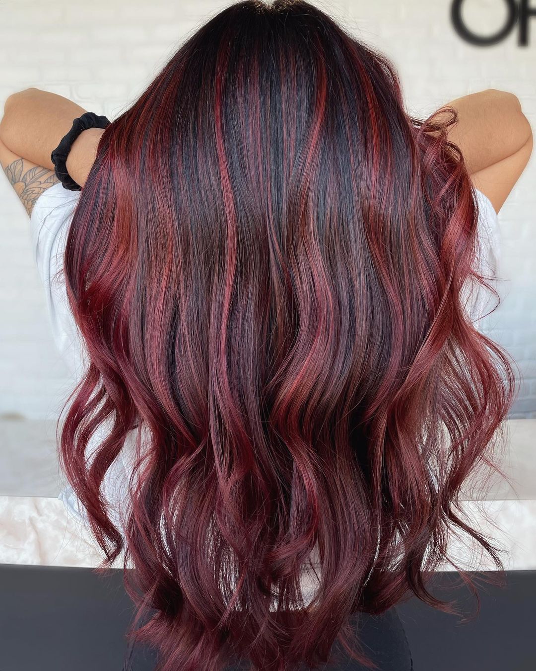 Straight Dark Brown Hair with Red Highlights