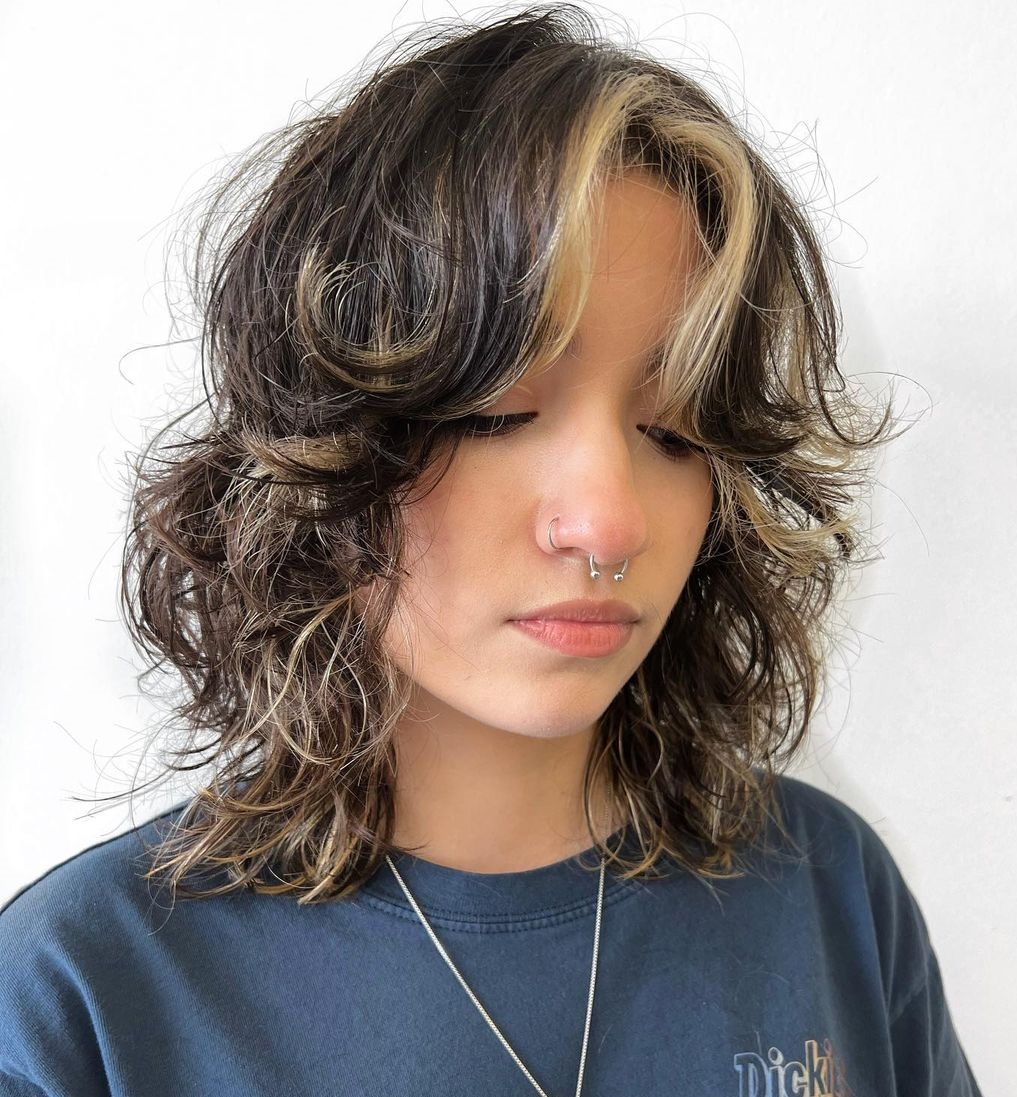 Wolf Cut on Curly Hair with Money Piece