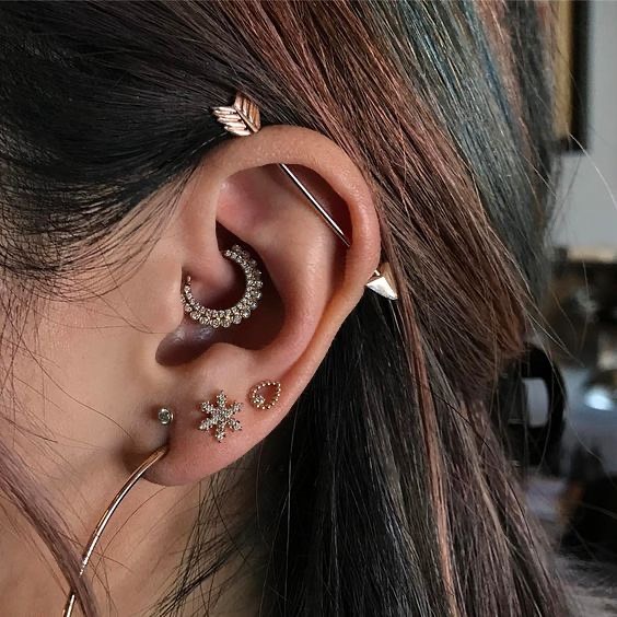 Barbell Ear Piercing Matched with Creative Earring Designs