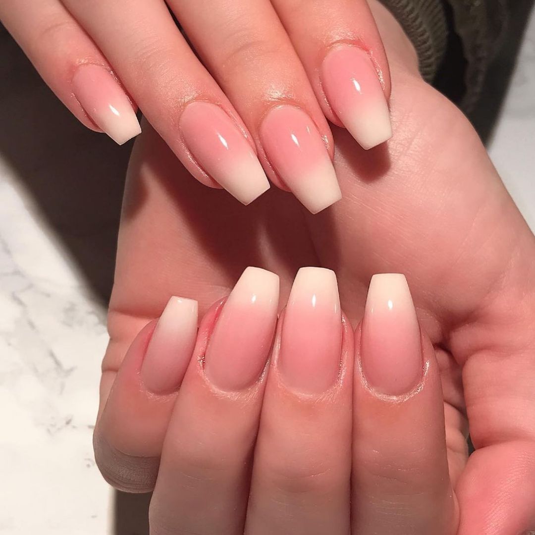 Ballerina-Shaped Nails with Beige Ombre