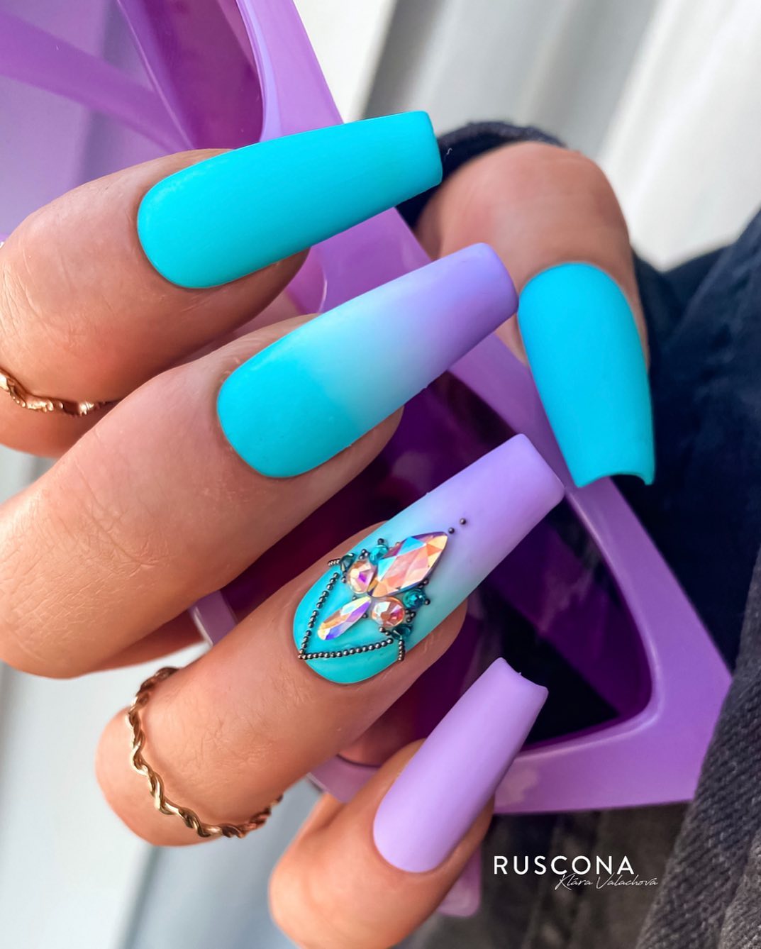 Blue and Purple Matter Long Nails