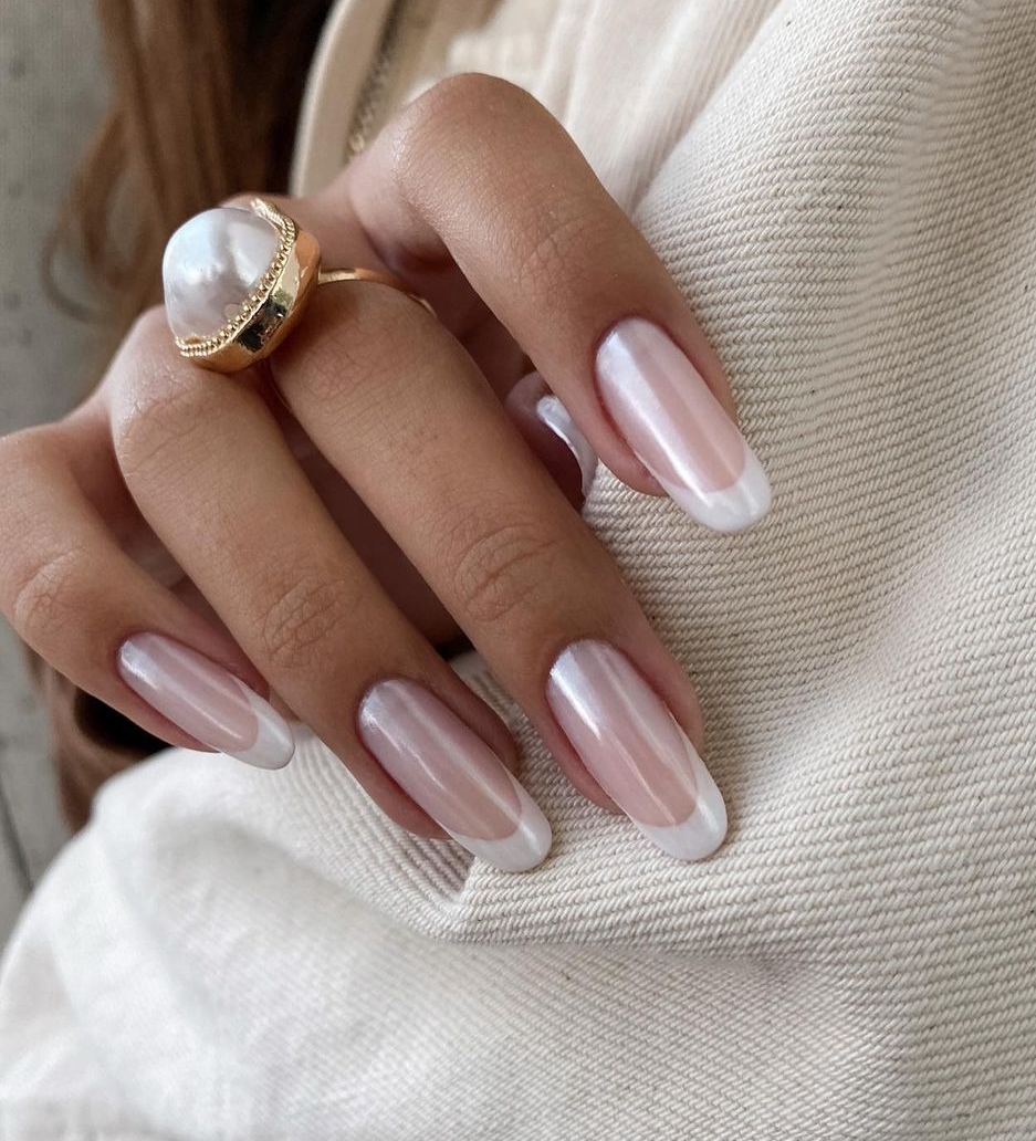 Chrome White Nails with French Tips