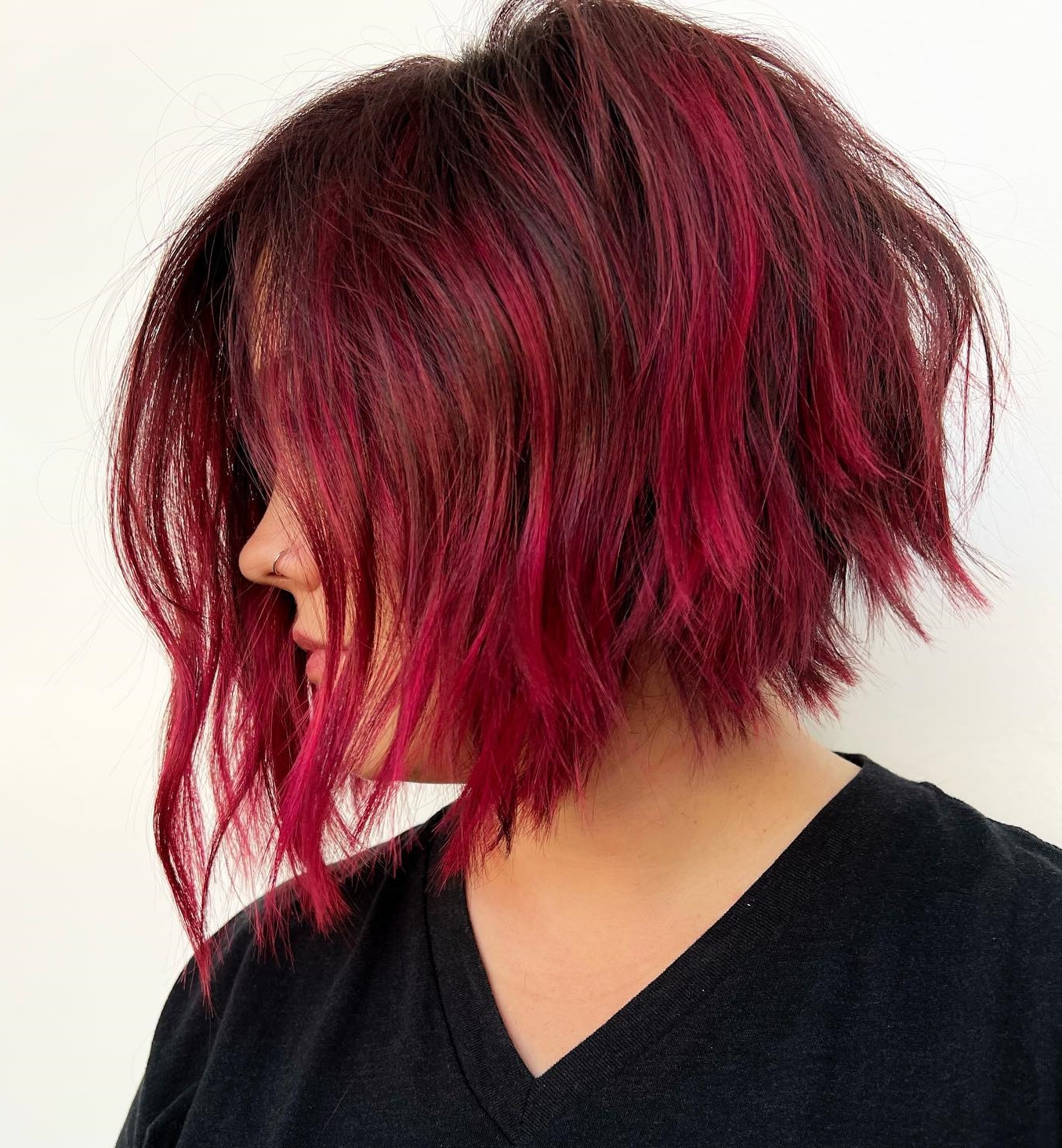 Feathered Wavy Bob Cut on Red Hair