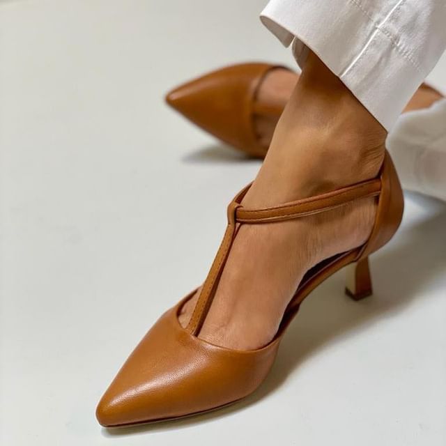 Light Brown T Strap Heels