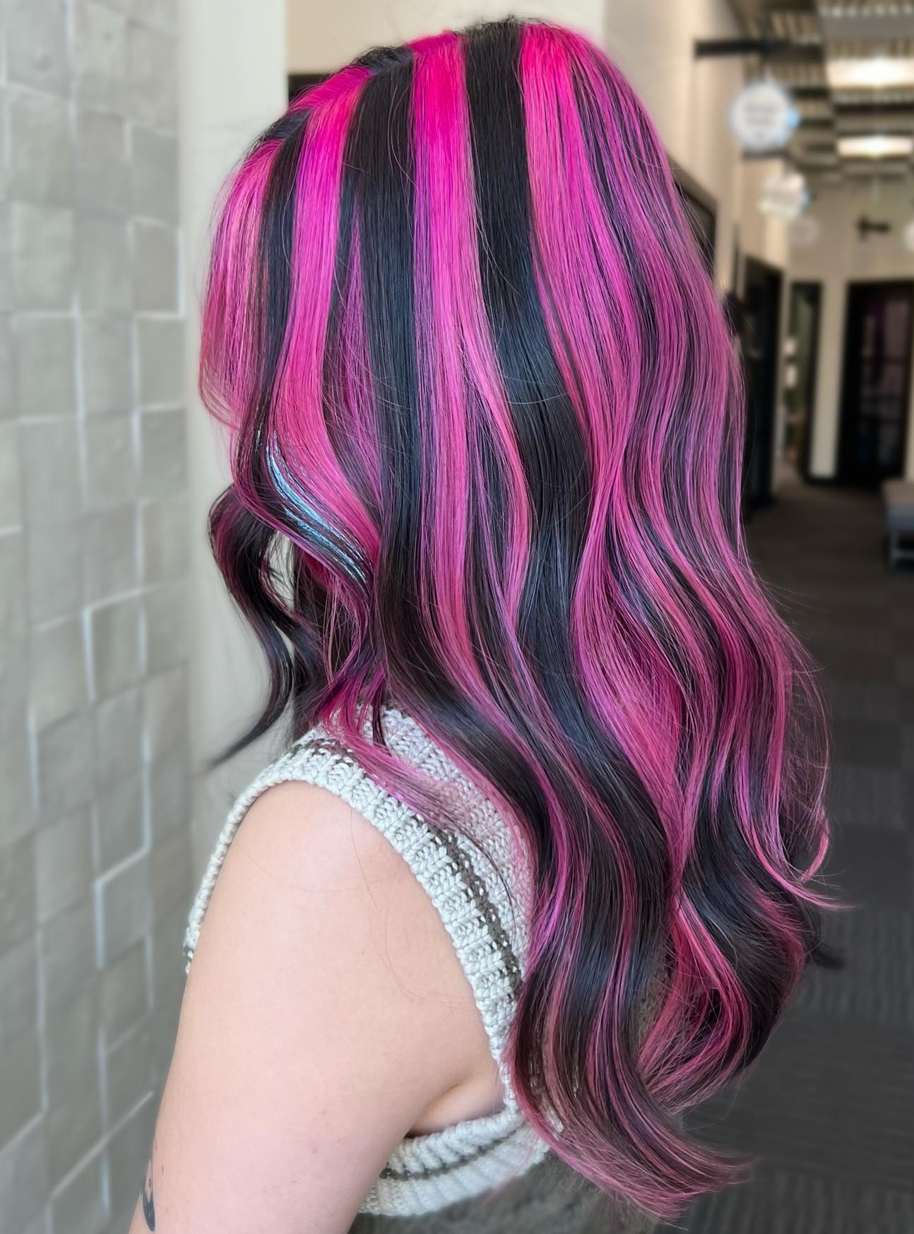 Pink and Black Skunk Stripe Hair