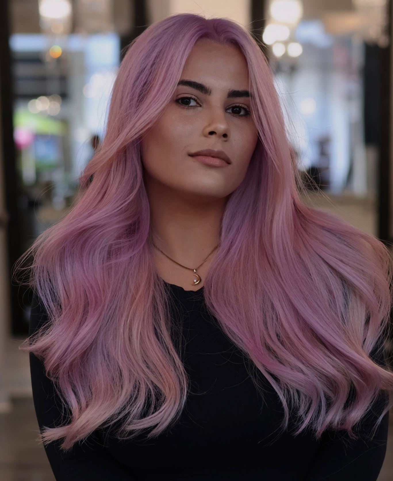 Rose Lavender Color on Long Straight Hair