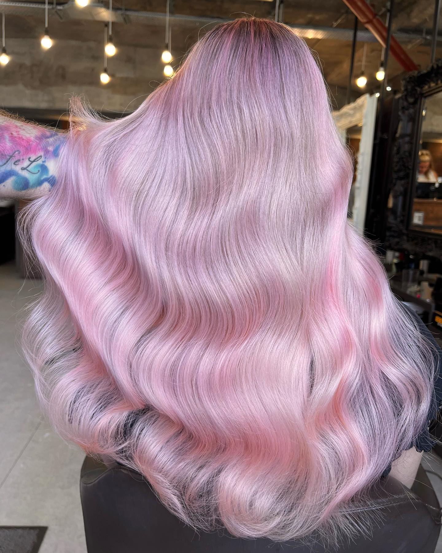 Baby Pink Color on Long Straight Hair