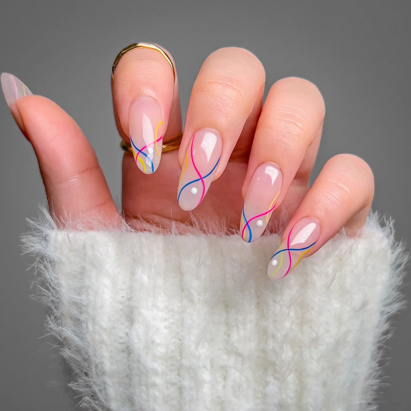 Clear Nails with Abstract Lines