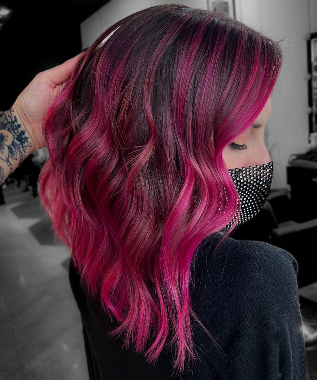 Magenta Highlights on Dark Brown Hair