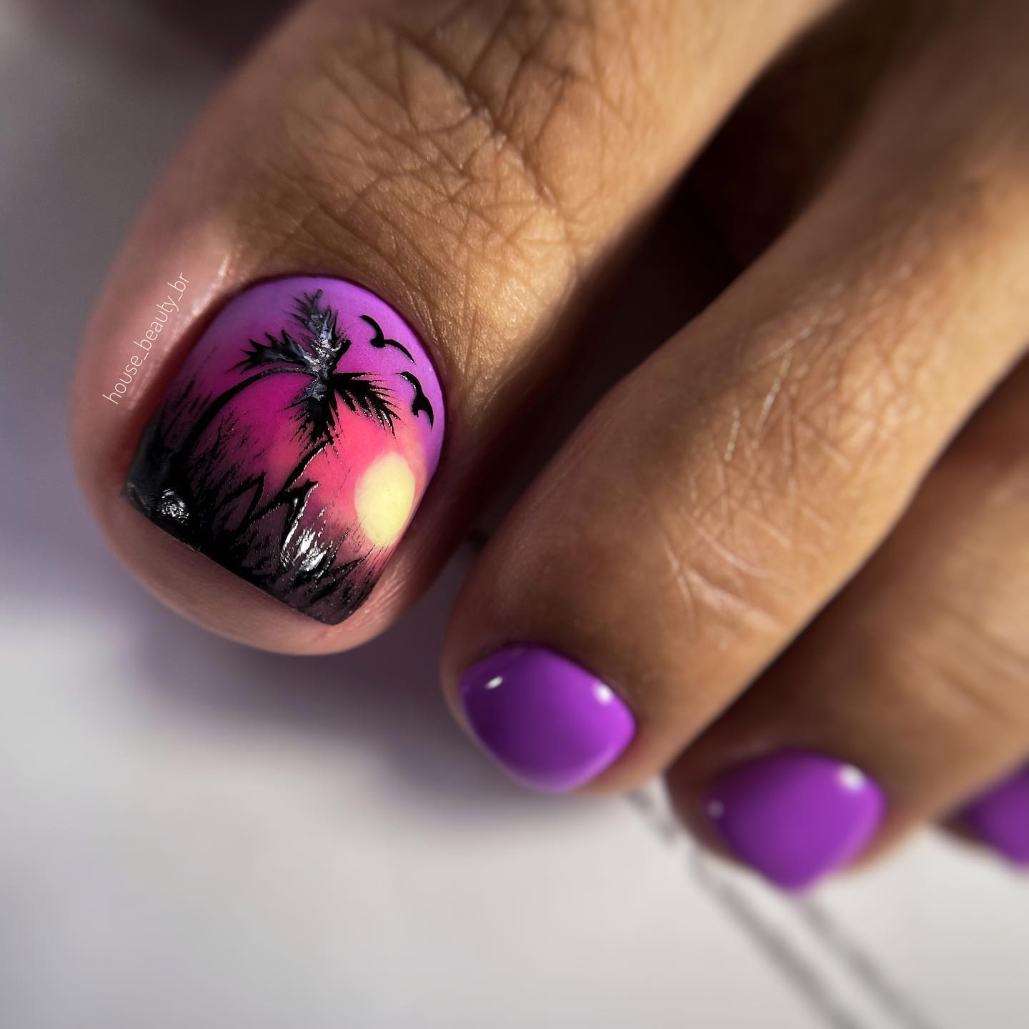 Purple Pedicure with Palm Design