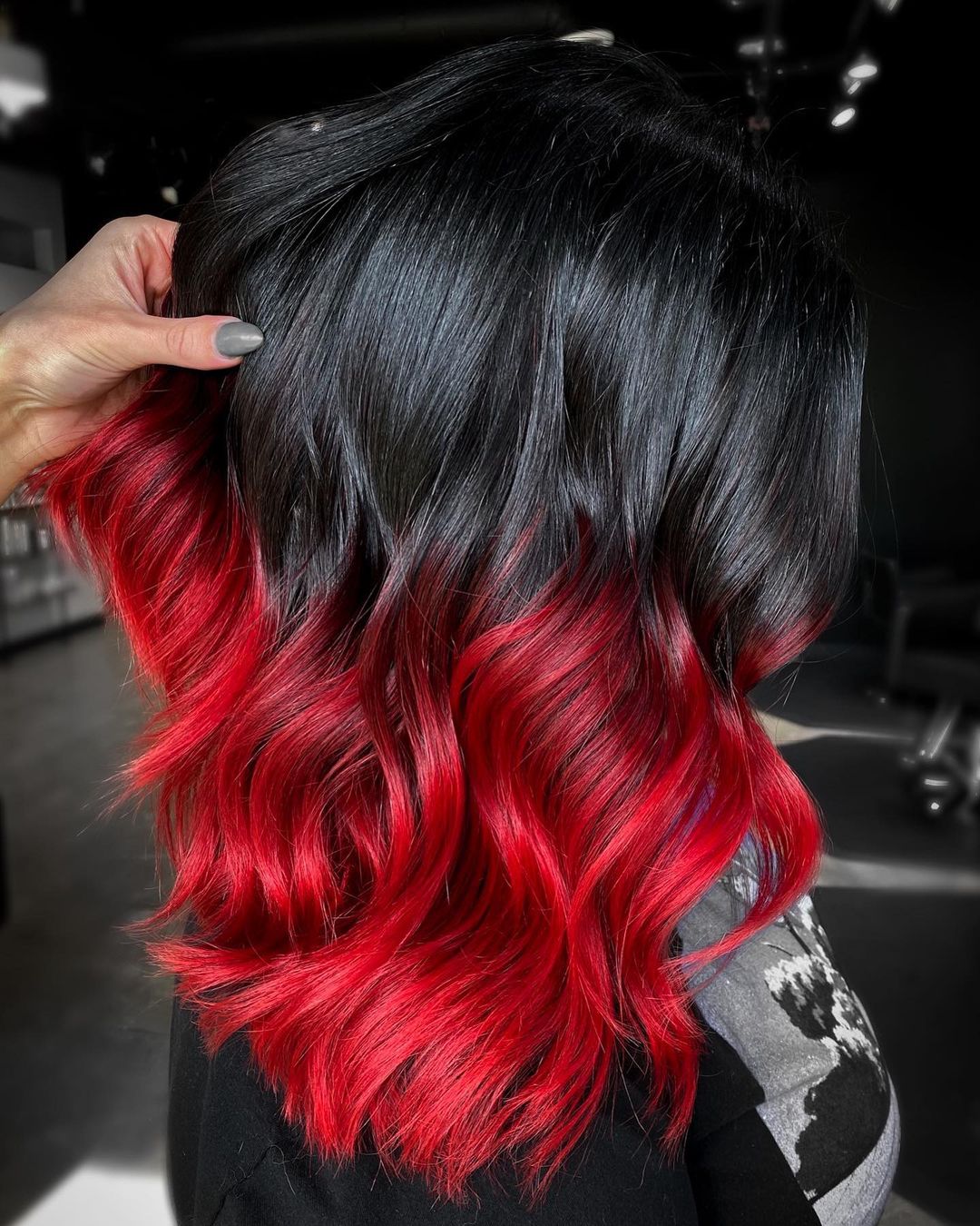Bright Red Tips on Thick Black Hair