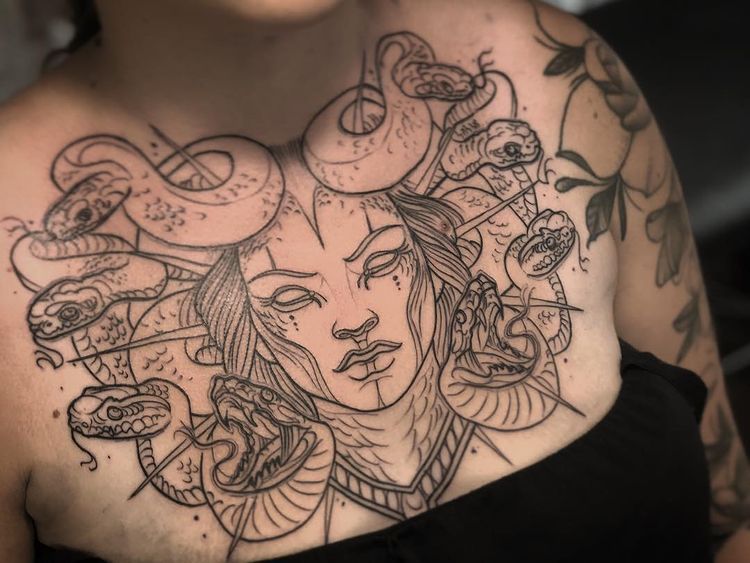 Full Chest Medusa Tattoo