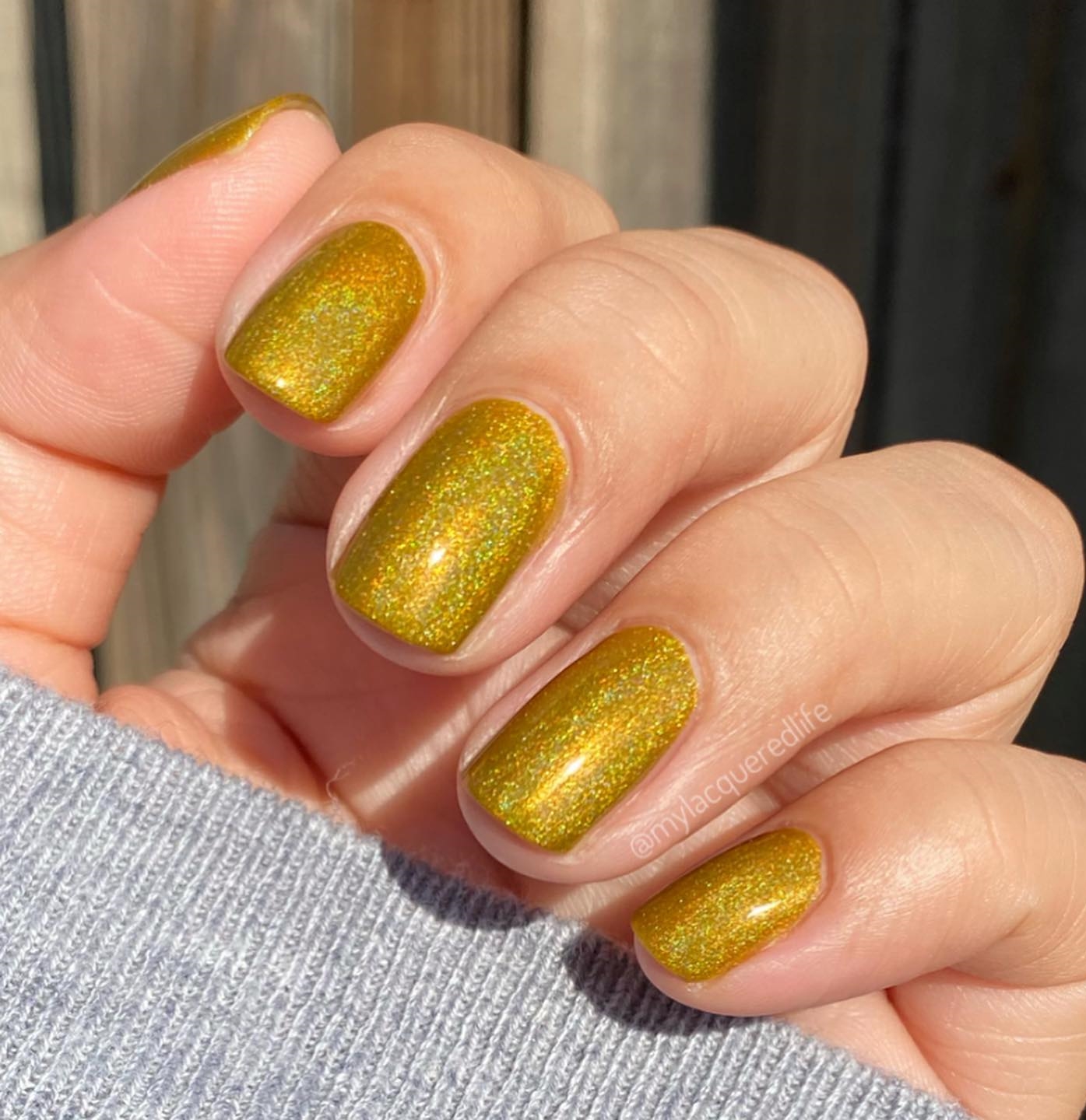 Glitter Yellow Polish on Short Nails