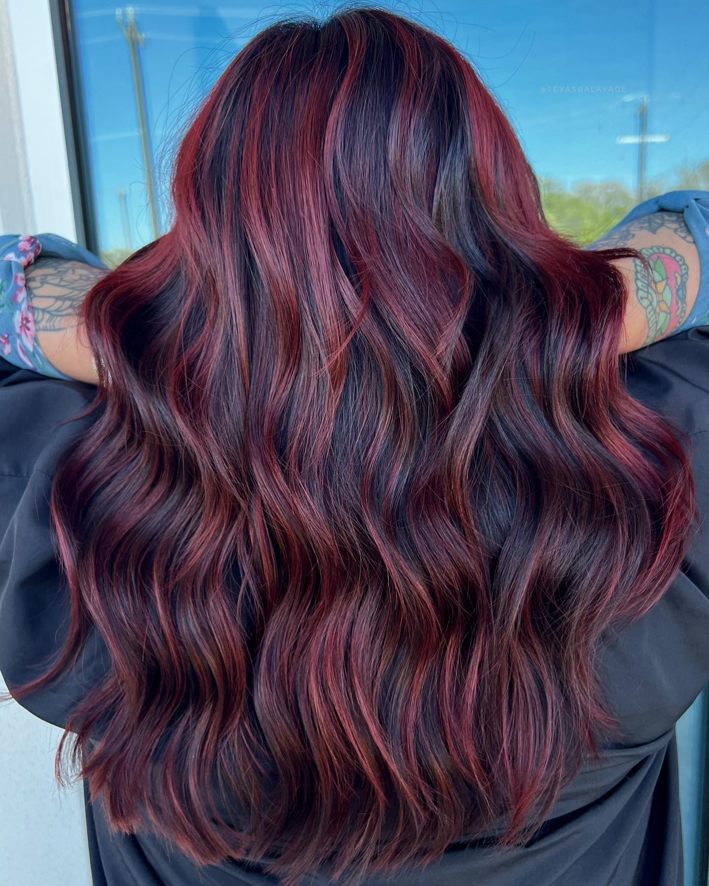 Long Dark Brown Hair with Burgundy Highlights