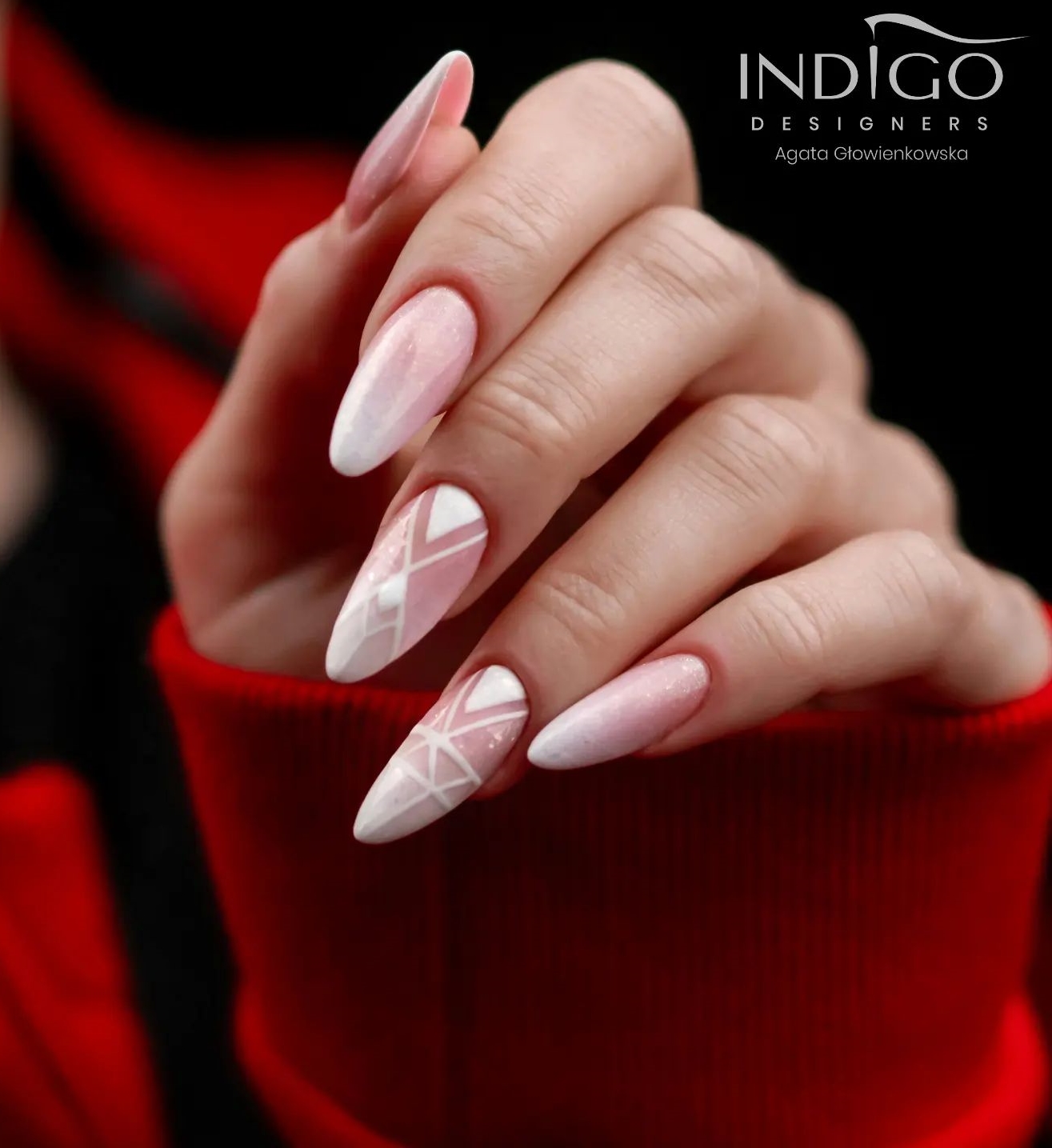 Long Round White Abstract Nails