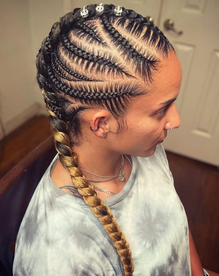 Mohawk Braids on Black Hair with Blonde Extensions