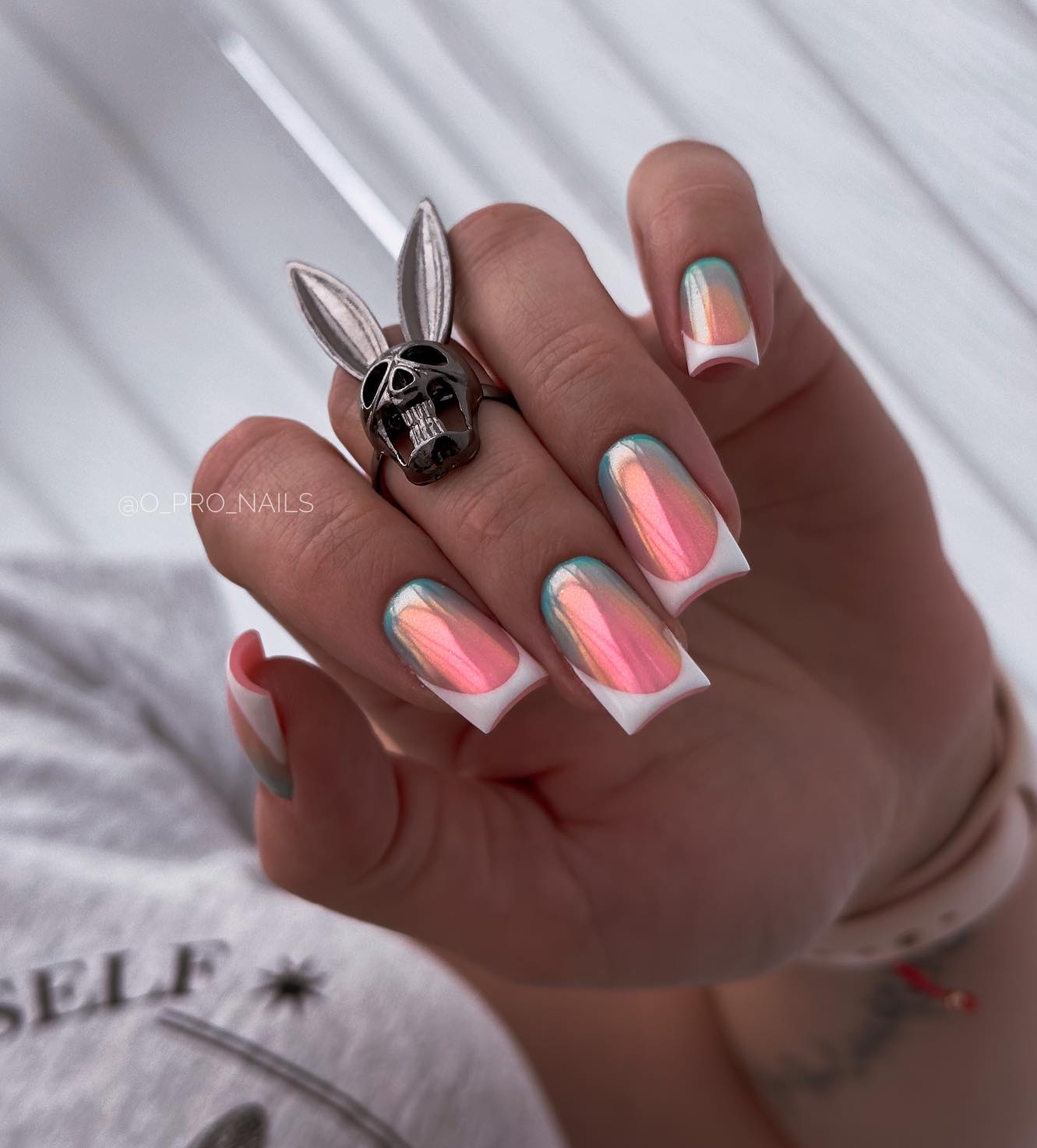 Pink Chrome Nails with White French Tips