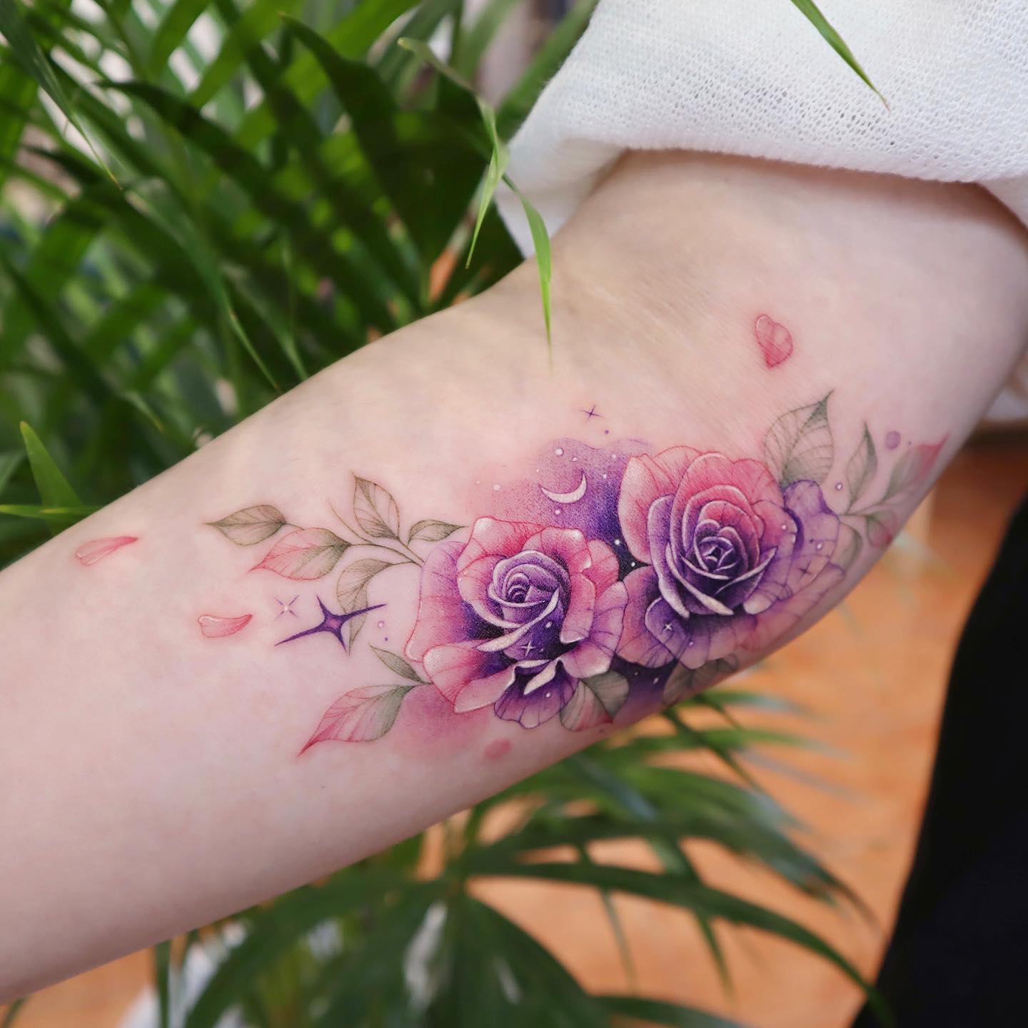 Purple and Pink Roses Tattoo on Arm