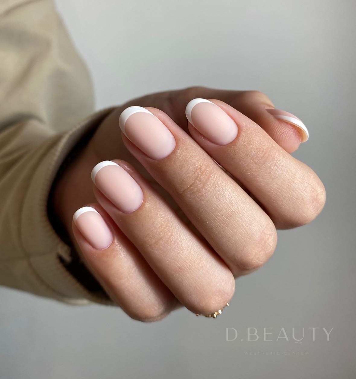 Short Oval Nails with White French Tips