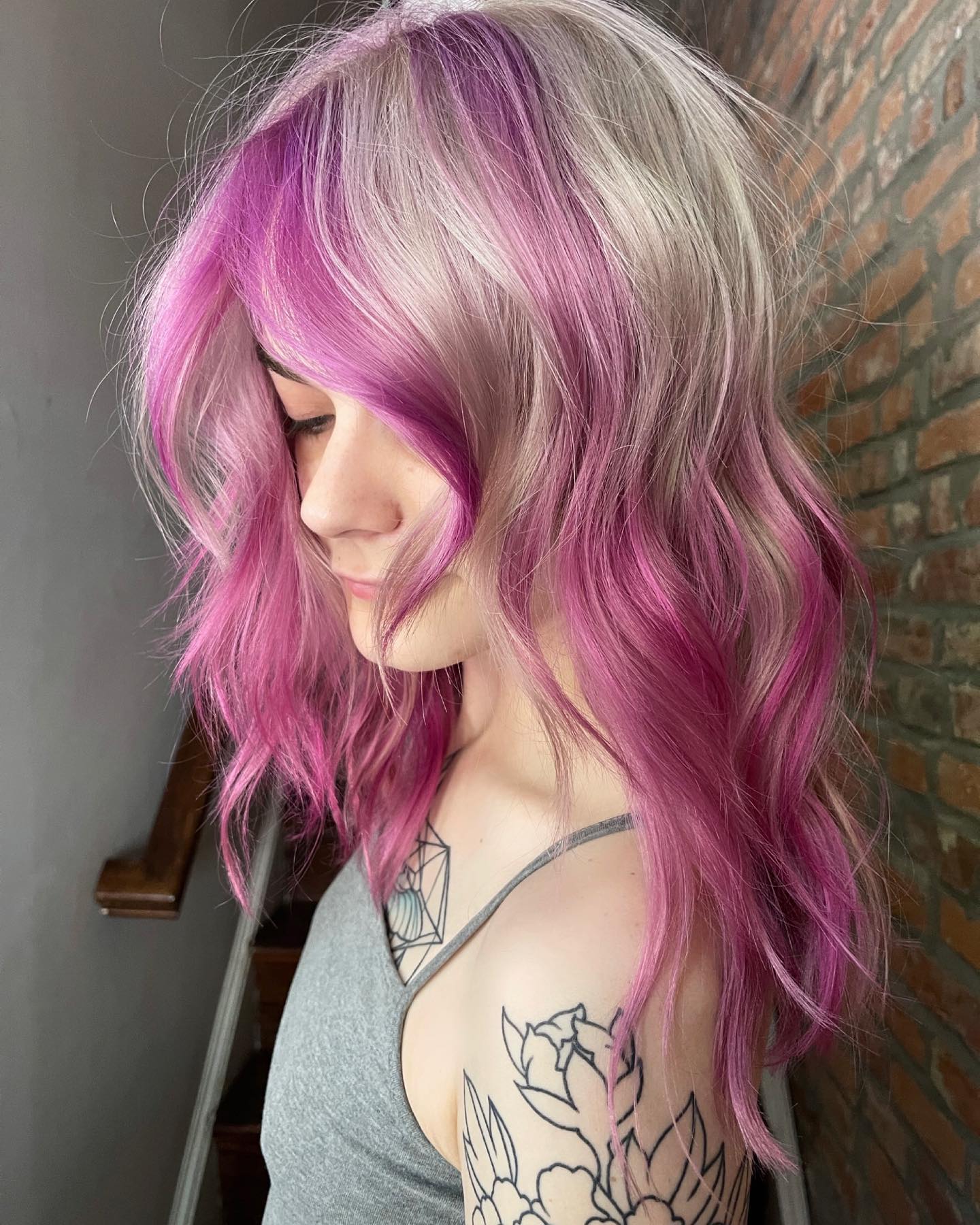 Light Blonde with Bright Pink Highlights