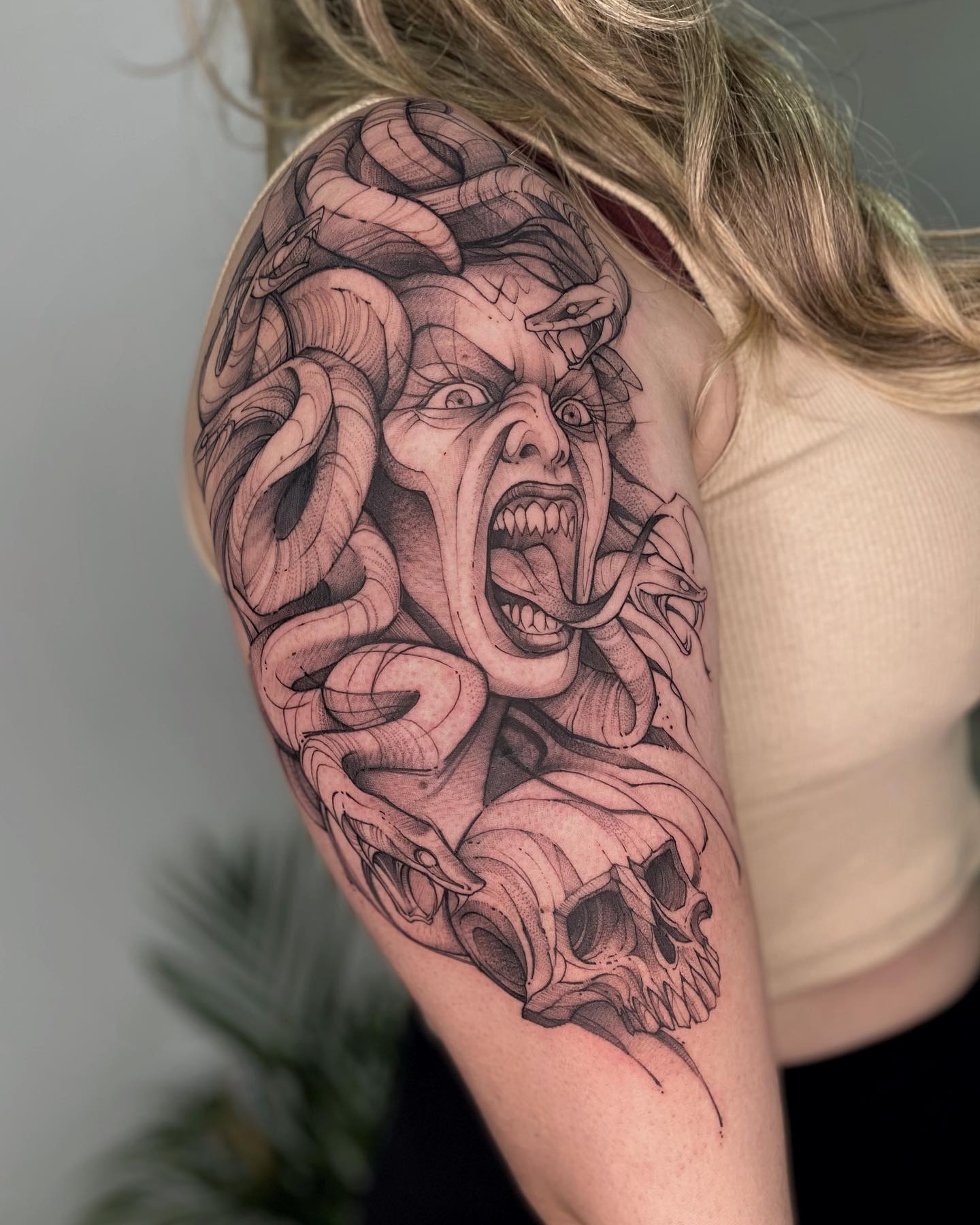 Scary Medusa Half-Sleeve Tattoo
