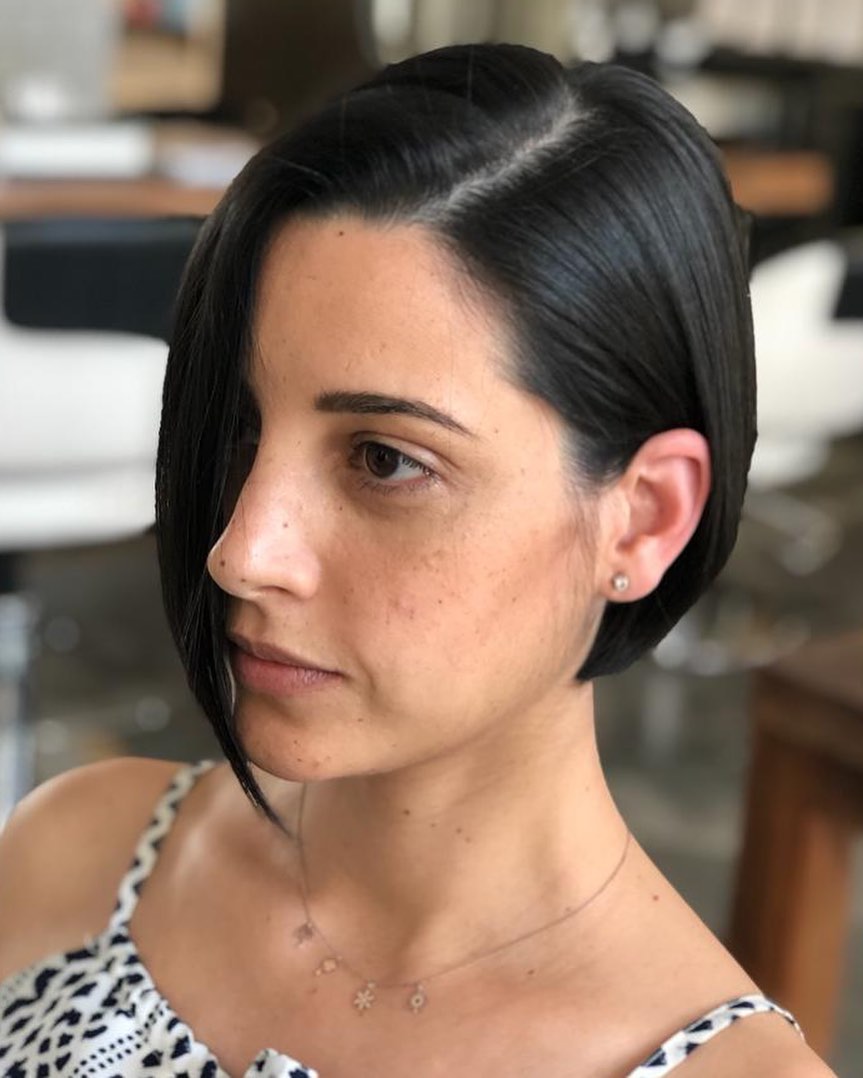 Short Asymmetrical Bob on Black Hair