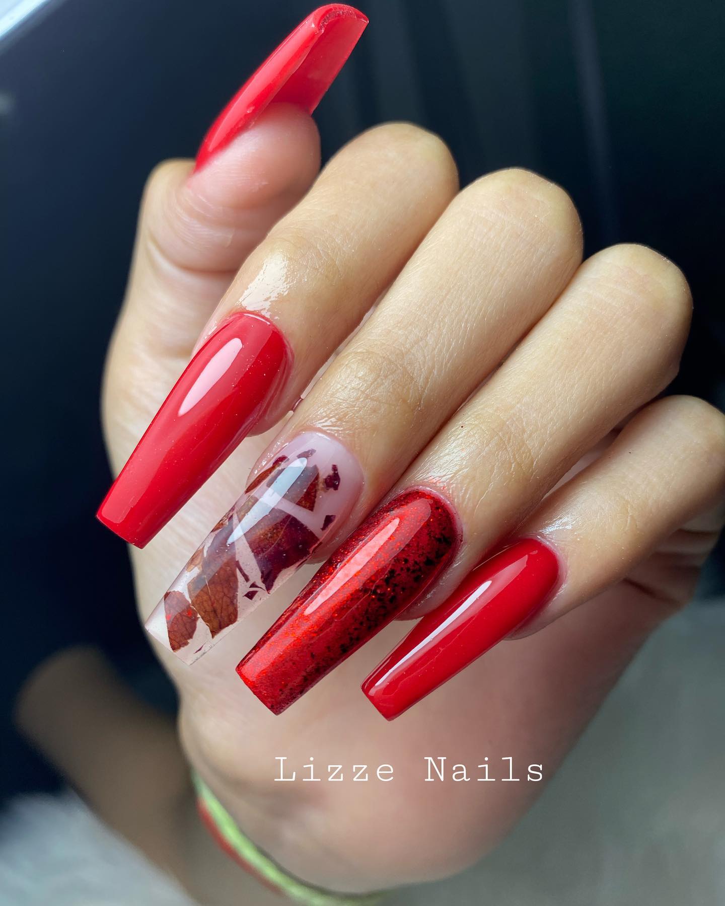 Long Coffin Red Nails