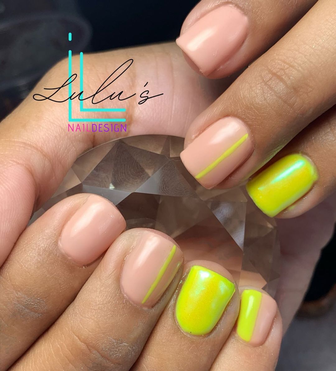 Fun and attractive nude and neon nail pattern