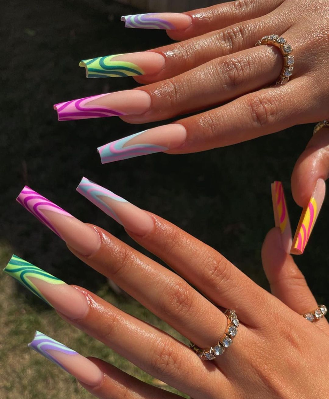 Press on Nails with Rainbow Design on Nail Tips