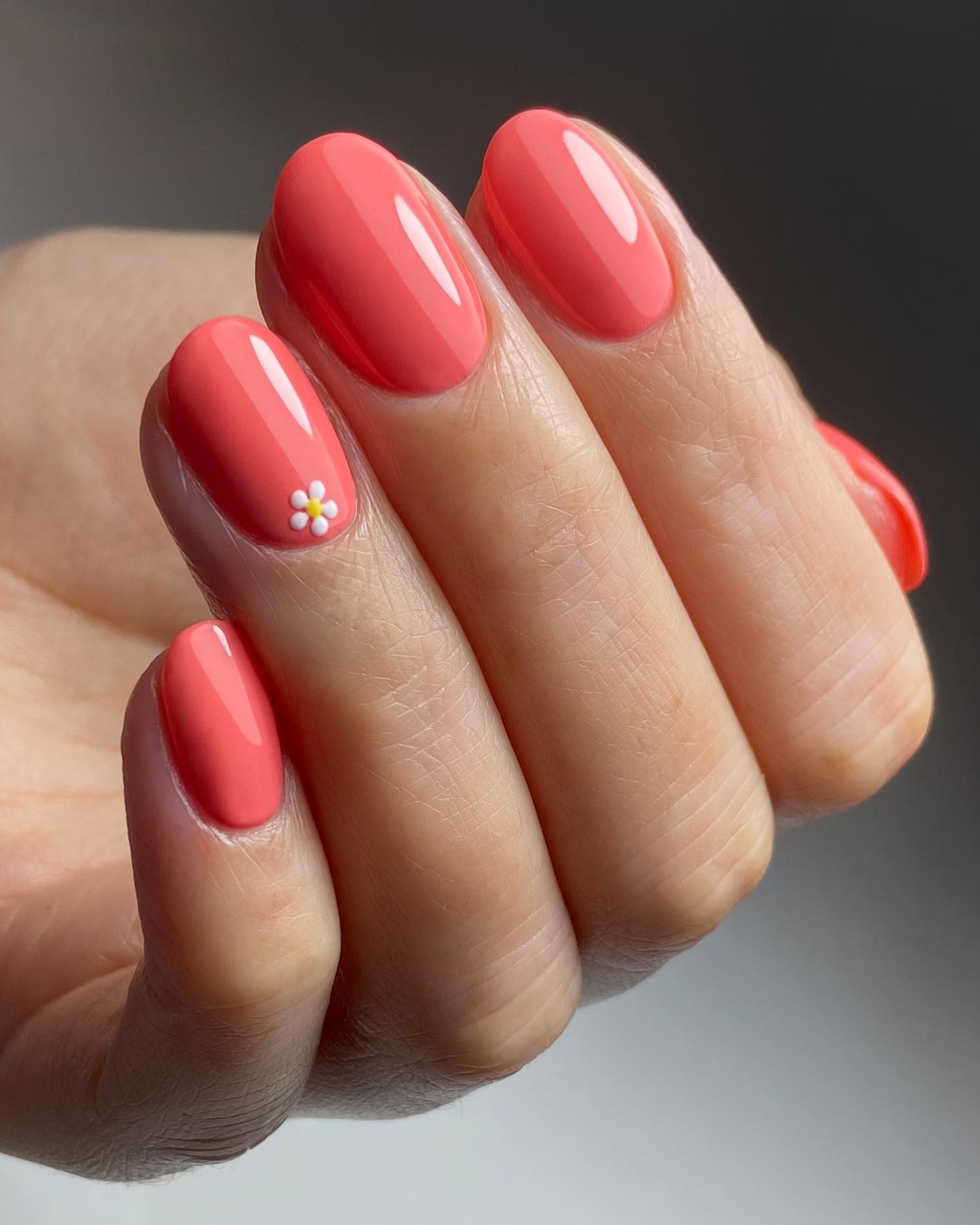 Short Glossy Coral Nails