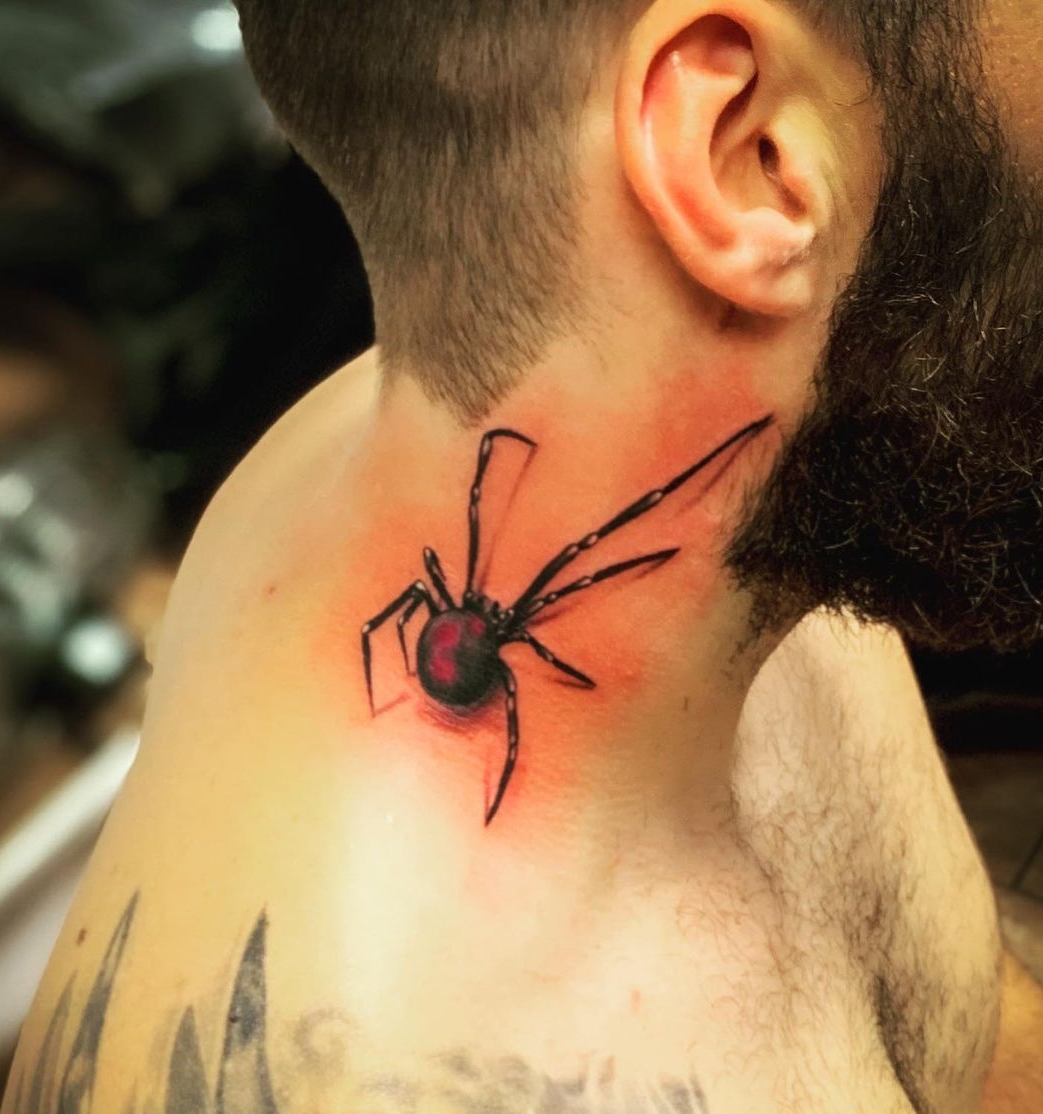 Side Neck 3D Spider Tattoo for Men