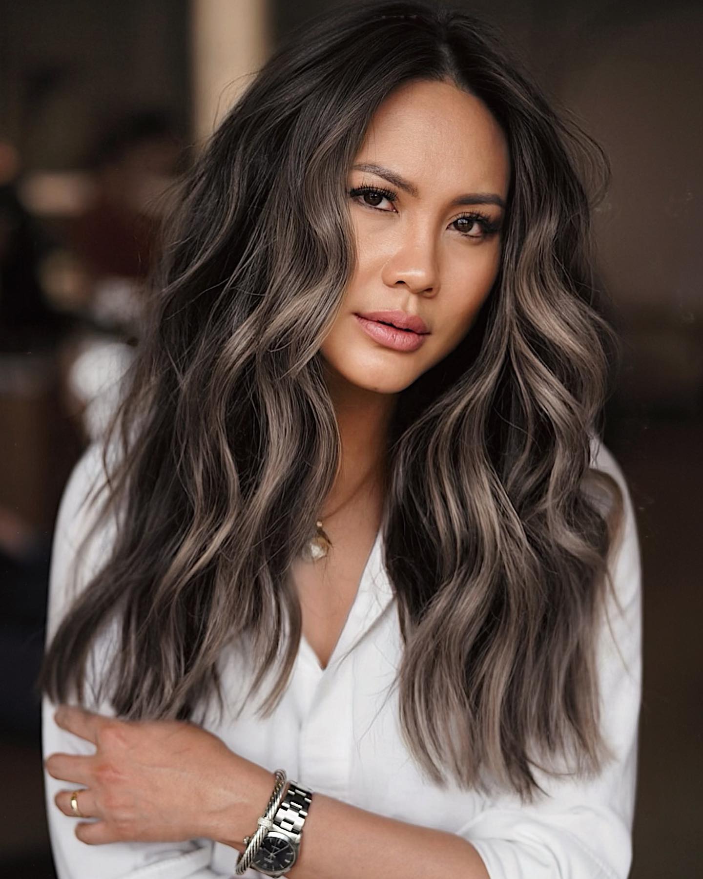 Ash Brown Color on Long Thick Hair