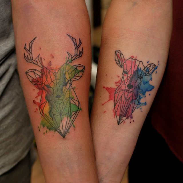 Deer Couple Tattoos Symbolizing Nobility And Beauty