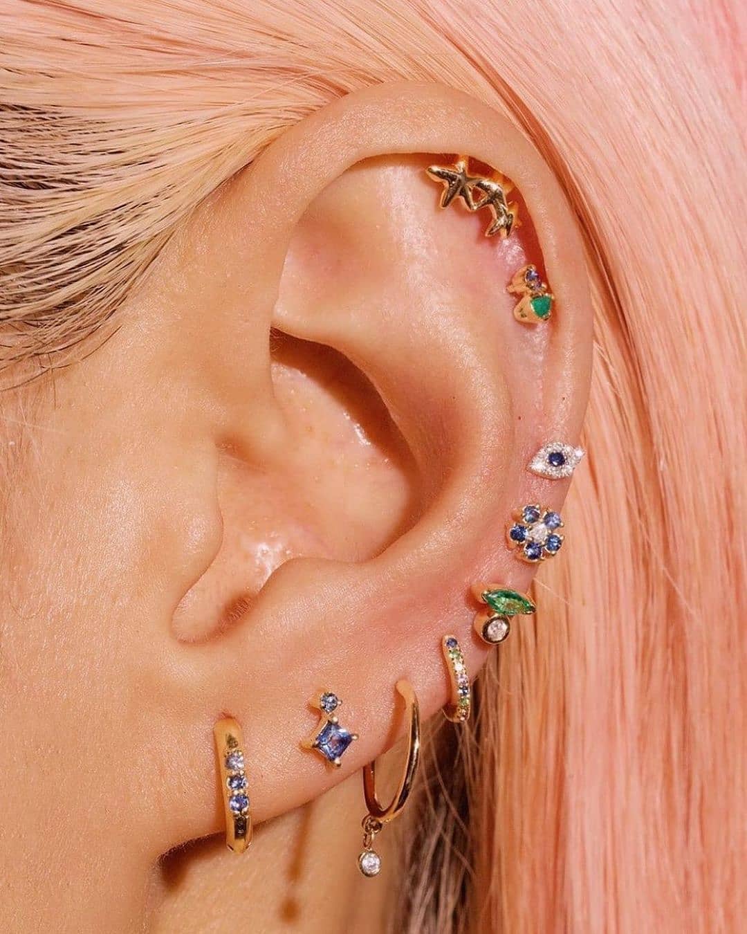 Creative and Colorful Ear Piercing Combinations