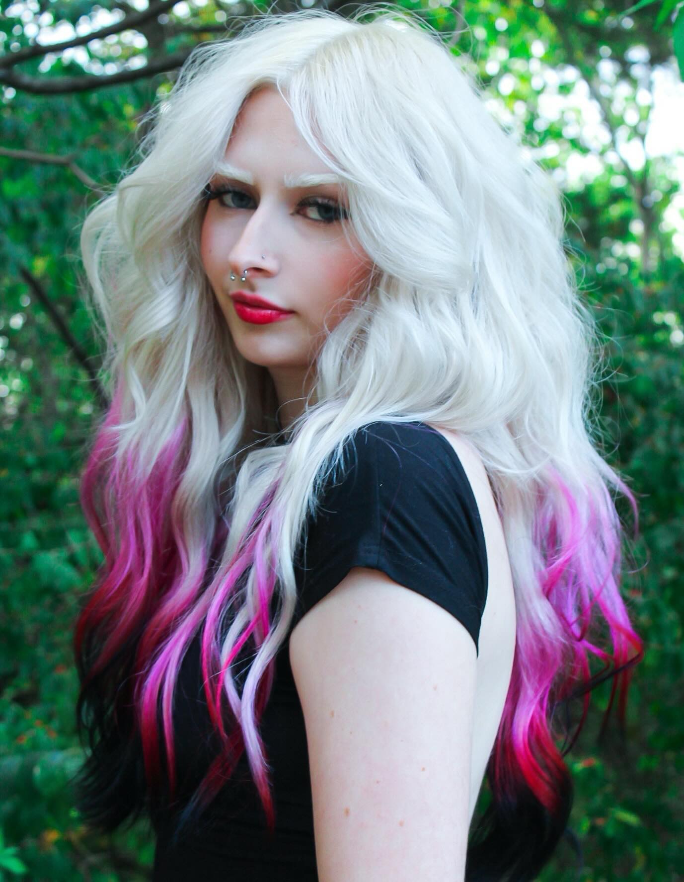 Long Blonde Hair with Pink Tips