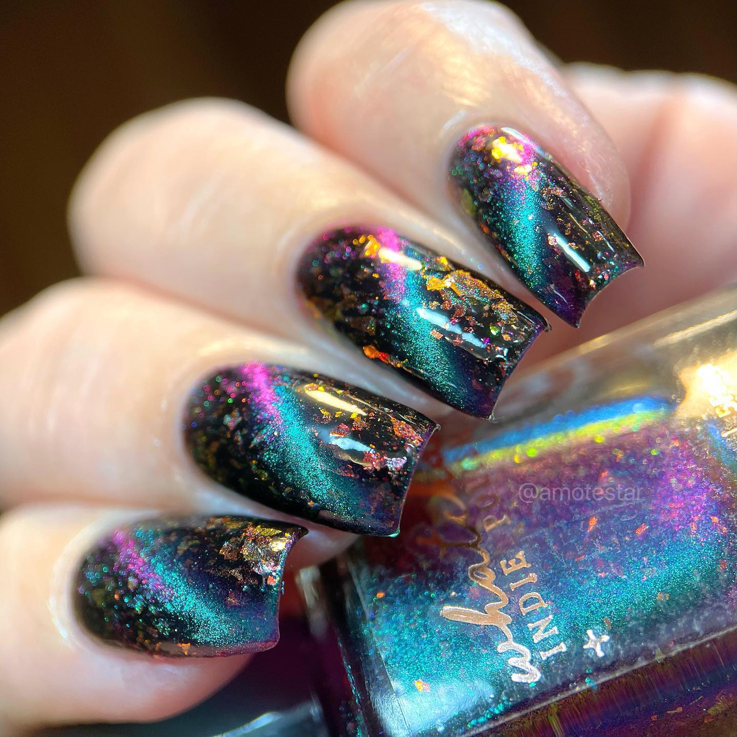 Long Square Green Magnetic Nails with Gold Foil