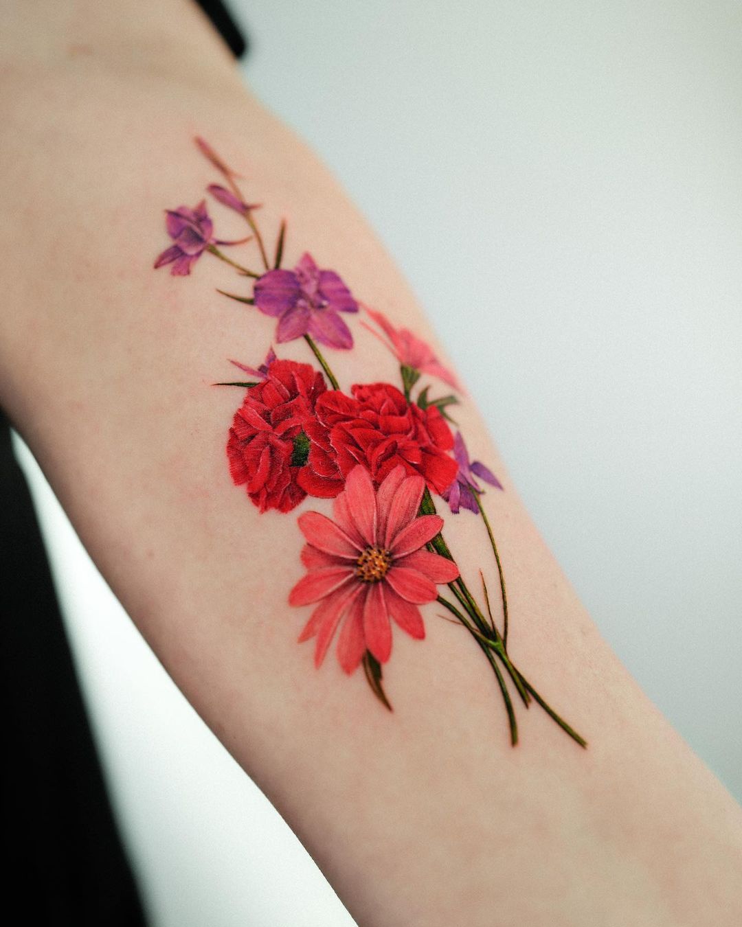 Red Carnation Flower Tattoo on Arm