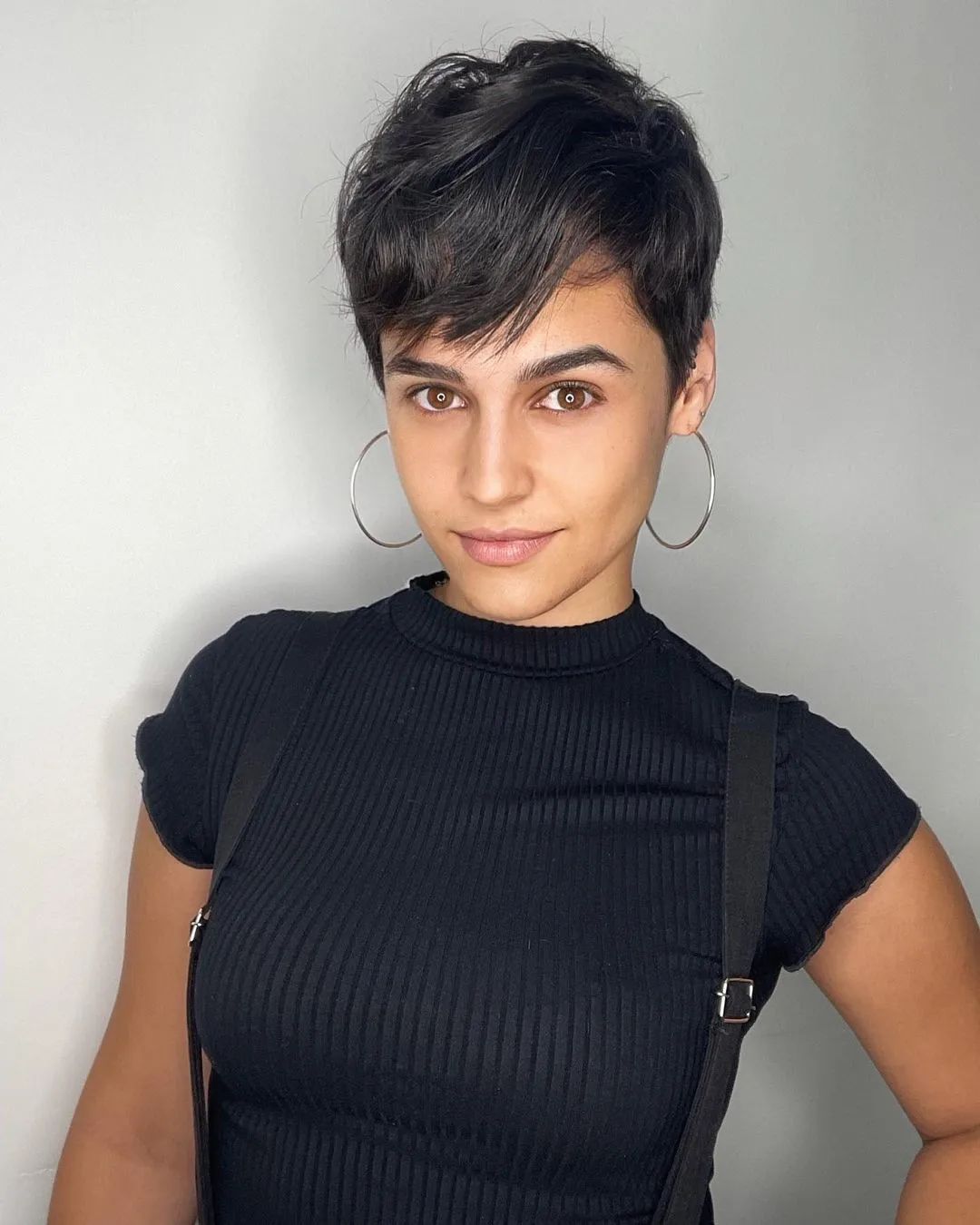 Short Pixie with Side Bang on Black Hair