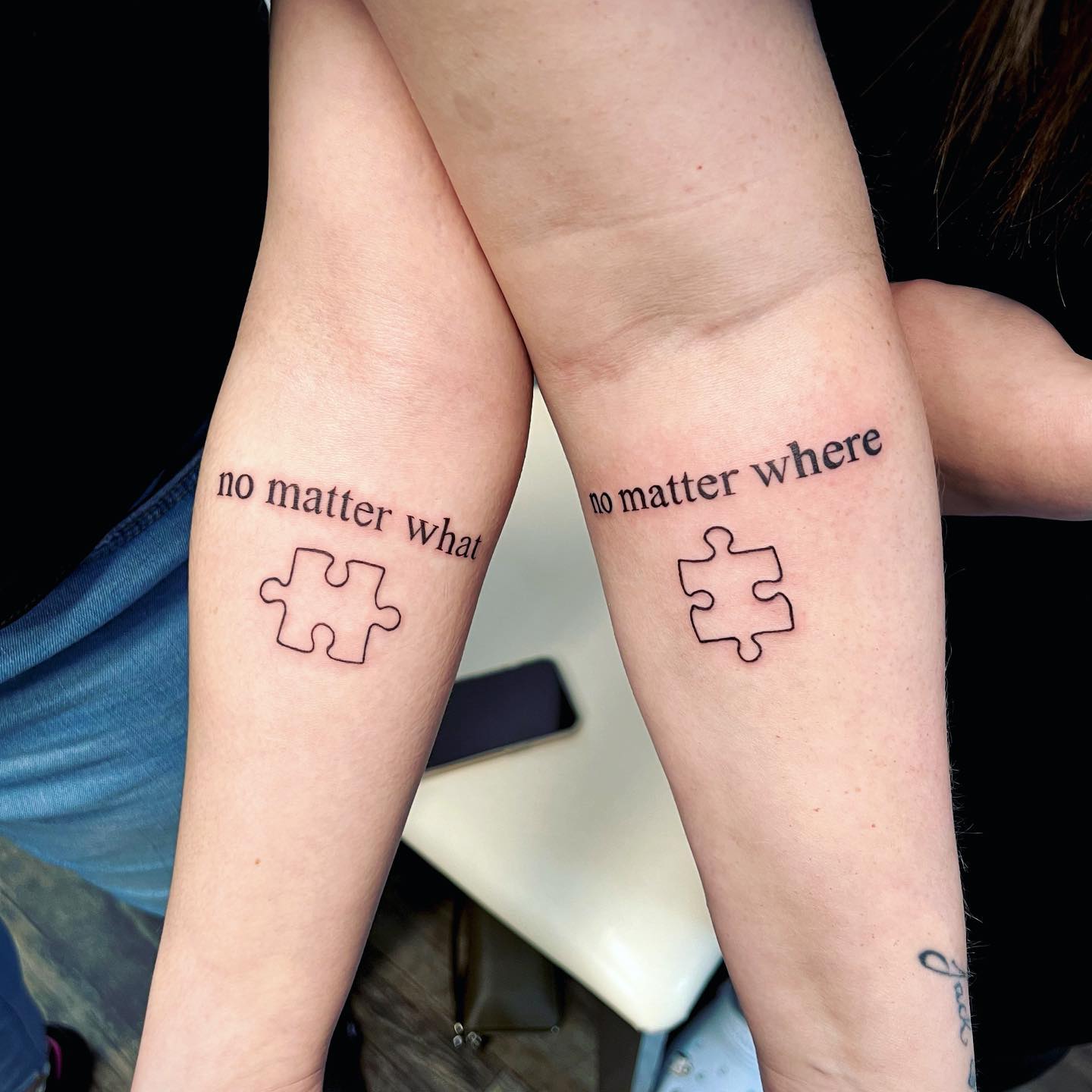 Black Ink Best Friend Tattoo on Arms
