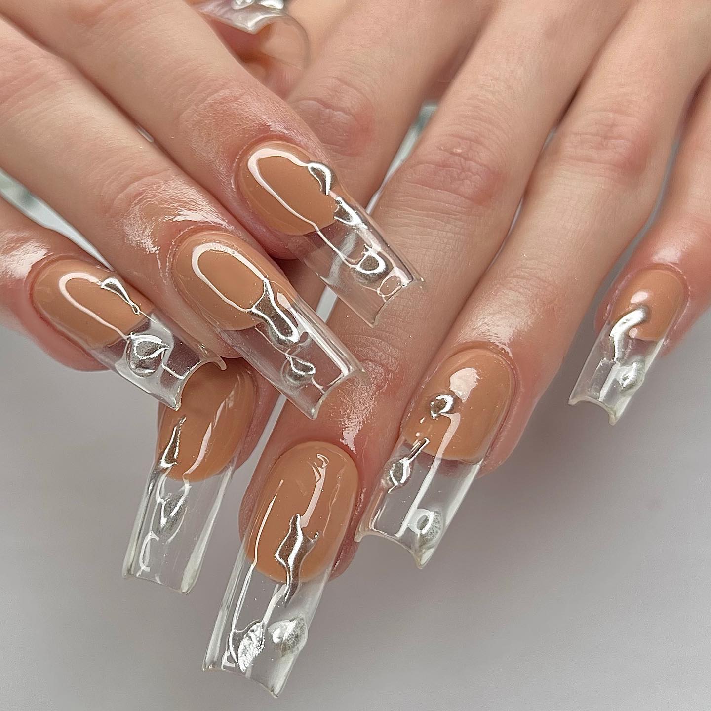 Clear Nails with 3D Silver Tips