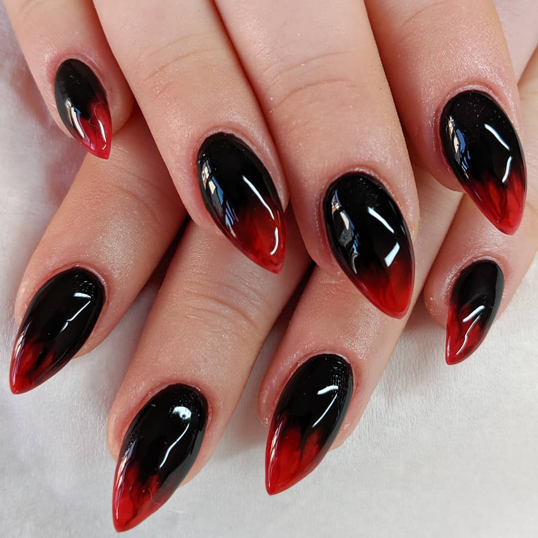 Coffin Red And Black Nails