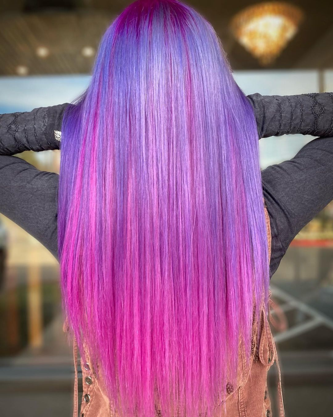 Lavender and Magenta Galaxy on Long Straight Hair