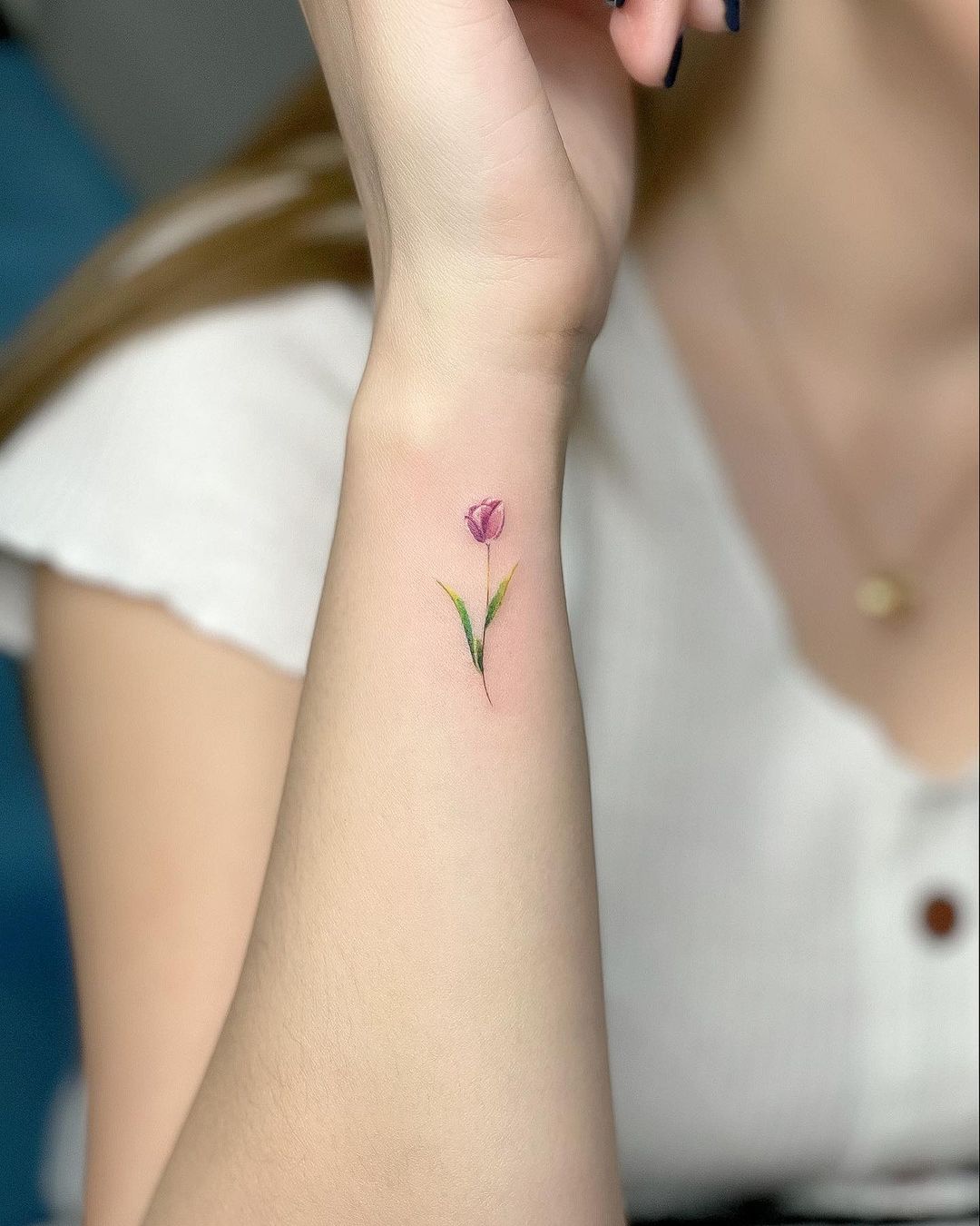 Beautiful Minimalist Tulip Tattoo