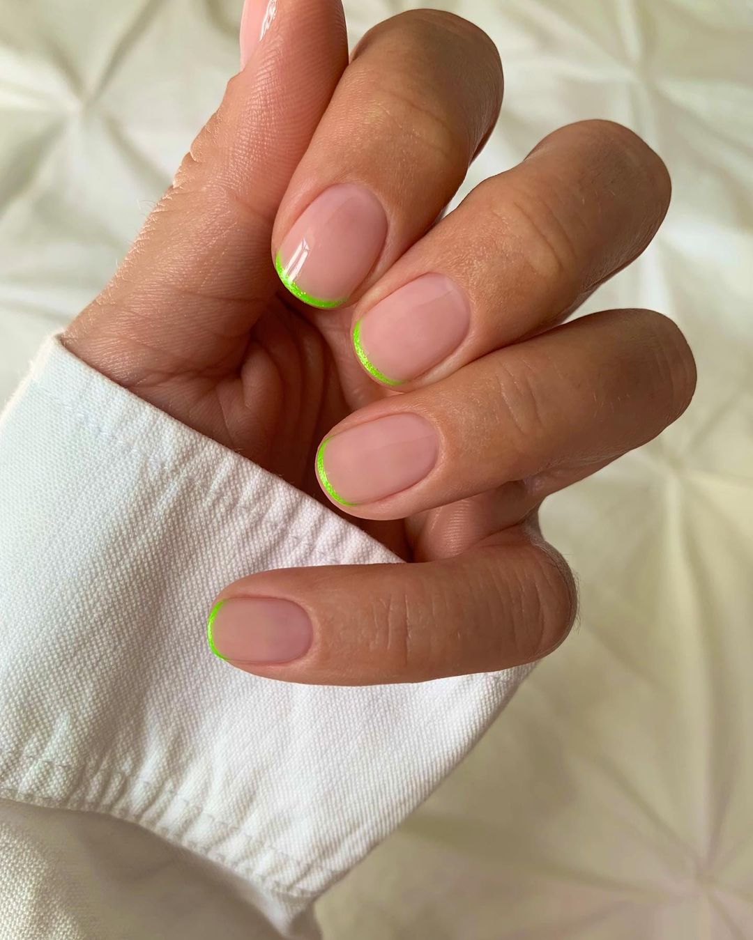 Short Nails with Neon Green Tips