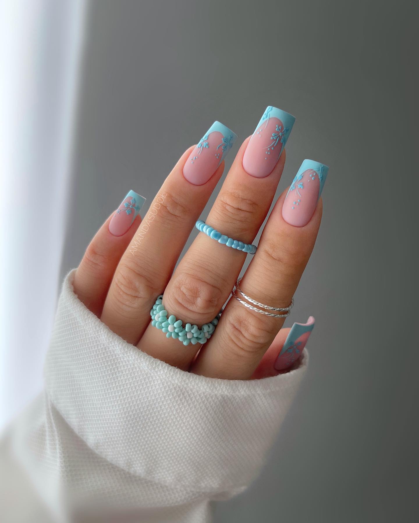 Square Clear Nails with Light Matte Blue Nails