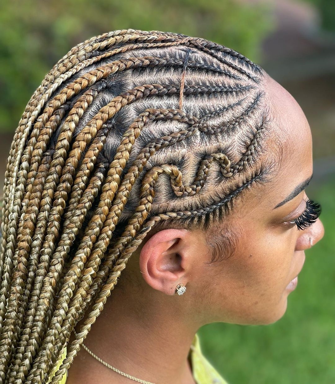 Blonde Stitch Braids on Long Hair